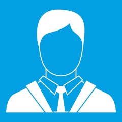 Man in business suit icon white isolated on blue background vector illustration