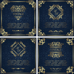 Vintage design for invitation or greeting card. Set of templates for decoration. Retro background
