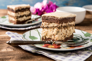 Piece of nutty-coffee cake.