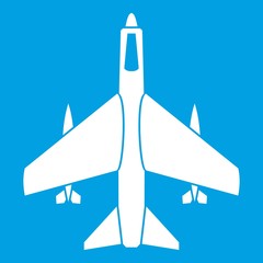 Armed fighter jet icon white isolated on blue background vector illustration