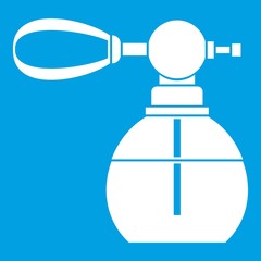 Perfume bottle with vaporizer icon white isolated on blue background vector illustration