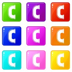 C joint pipe icons of 9 color set isolated vector illustration