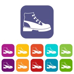 Men oxfords icons set vector illustration in flat style in colors red, blue, green, and other