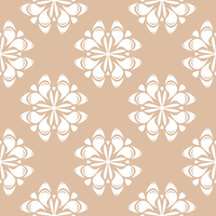 White floral seamless pattern on beige background