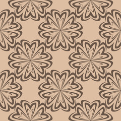 Brown floral seamless pattern on beige background