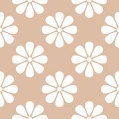 White floral ornament on beige background. Seamless pattern
