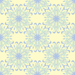 Seamless background with floral pattern. Beige background with light blue and green flower elements