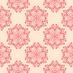 Red floral seamless pattern on beige background