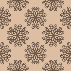 Brown floral seamless pattern on beige background