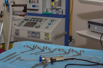 medical instruments for endoscopic surgery in otorhinolaryngology and anesthetic equipment
