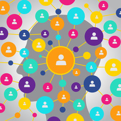 People in a social network, communication, contacts, business. Social media in the head. Flat design, icons