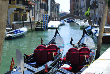 Grand canal famous landmark panoramic view Venice Italy with blue sky white cloud and gondola boat water. Beautiful architecture  Venice, Italy. 