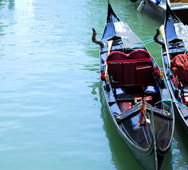 Grand canal famous landmark panoramic view Venice Italy with blue sky white cloud and gondola boat water