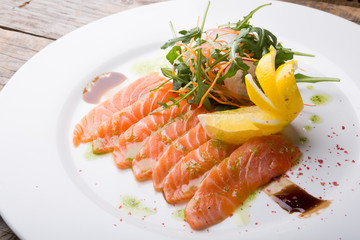 Salted raw salmon slices