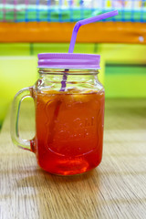 Lemonade in jar. Refreshing summer cocktails made of citrus.