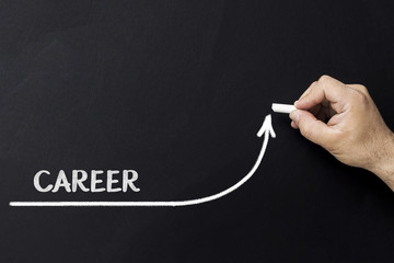 Growing career concept. Businessman draw accelerating line of improving career.