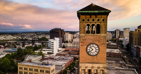 Aerial View City Clocktower in Downtown Tacoma Washington © Christopher Boswell