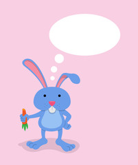 Cartoon bunny with holding carrot and thought bubble
