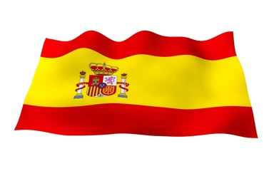 The flag of Spain. Official state symbol of the Kingdom of Spain. Concept: web, sports pages, language courses, travelling, design elements. 3d illustration