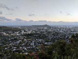 Aerial of city of Honolulu from Diamond Head to Manoa