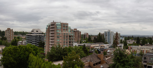 Aerial panoramic view of the suburban neighborhood in Vancouver City.