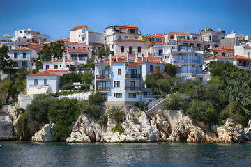 Fototapeta na wymiar Detais of the old part of Skiathos town on Skiathos Island in Greece