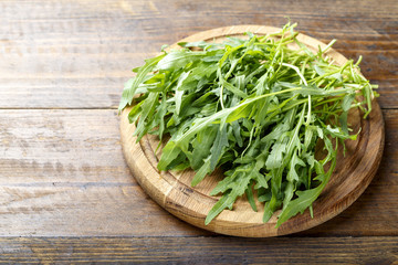 rukkola on a wooden board