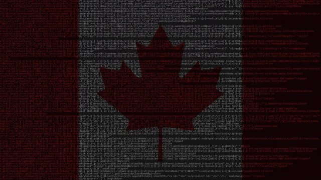 Source code and flag of Canada. Canadian digital technology or programming related loopable animation