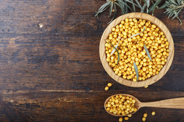 berries of sea buckthorn place for text