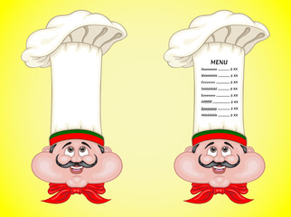Portuguese chef and menu on hat with food of Portugal
