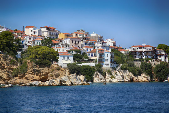Detais of the old part of Skiathos town on Skiathos Island in Greece