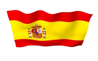 The flag of Spain. Official state symbol of the Kingdom of Spain. Concept: web, sports pages, language courses, travelling, design elements. 3d illustration