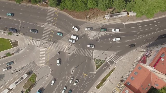 Aerial view of city traffic - Szell Kalman square, Budapest, Hungary