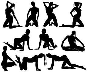 Silhouettes of slim sexy dancing woman.