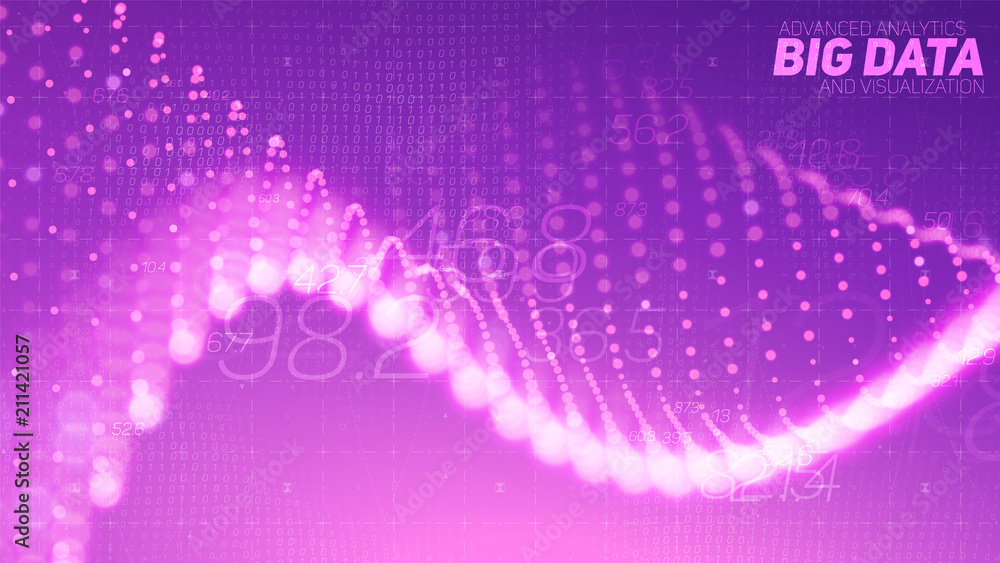 Poster vector abstract data particle wave, points array, shallow depth of field. futuristic illustration. b