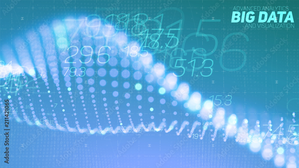 Poster vector abstract data particle wave, points array, shallow depth of field. futuristic illustration. b