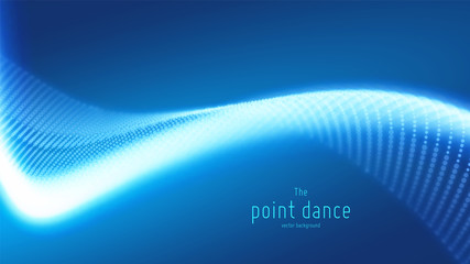 Vector abstract blue particle wave, points array, shallow depth of field. Futuristic illustration. Technology digital splash or explosion of data points. Point dance waveform. Cyber UI, HUD element.