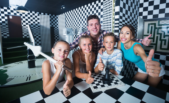 Positive family is visiting of escaperoom
