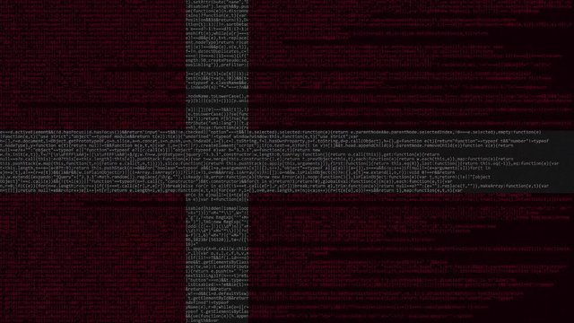 Source code and flag of Denmark. Danish digital technology or programming related loopable animation