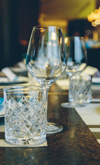 empty wine glasses close-up on a table