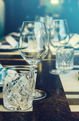 empty wine glasses close-up on a table