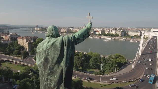 Aerial view of Budapest - Elizabeth bridge and St.Gellert statue, Hungary