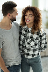 Fototapeta premium happy young couple is hugging each other.