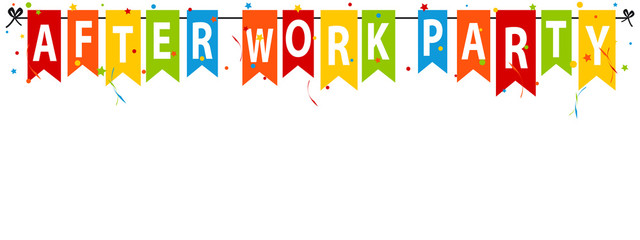After Work Party - Colorful Flags With Confetti And Streamers - Vector Illustration