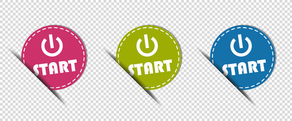 Three Colorful Round Start Power Buttons - Vector Illustration - Isolated On Transparent Background