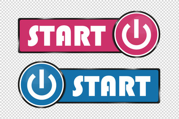 Start Power Square And Circle Buttons - Pink And Blue Vector Illustration - Isolated On Transparent Background