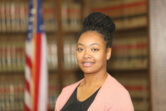 Portrait of a young attractive African American woman, portrait of a woman lawyer. 