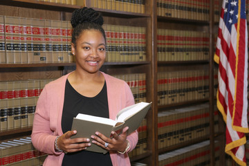 Portrait of a young attractive African American woman, portrait of a woman lawyer. 
