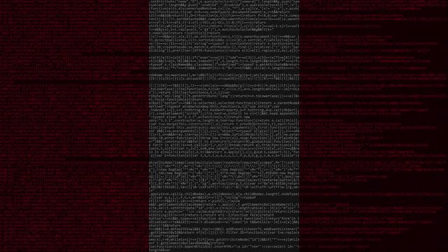 Source code and flag of Peru. Peruvian digital technology or programming related loopable animation