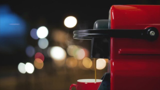 Espresso Coffee Drip From Red Nespresso Machine